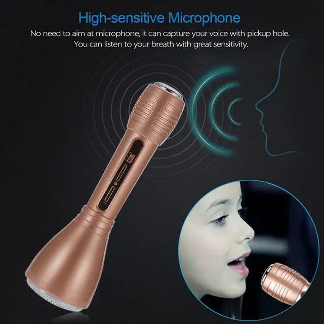 Alt view image 7 of 7 - K01 Wireless Condenser Microphone Karaoke Player Recording Singing Microphone Bluetooth Speaker for iPhone iPad Android Smart Phone PC Black