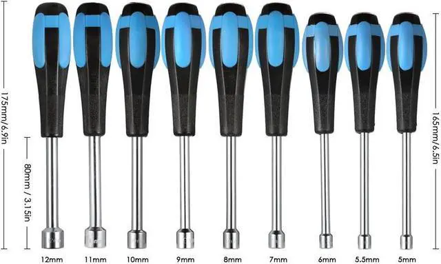Alt view image 6 of 7 - 9pcs Hollow Shaft Nut Driver Set Metric Sizes Hex Bit Sockets 5mm/5.5mm/6mm/7mm/8mm/9mm/10mm/11mm/12mm