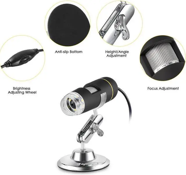 Alt view image 5 of 7 - 500X Magnification USB Digital Microscope with OTG Function Endoscope 8-LED Light 2.0MP HD Magnifying Glass Magnifier with Stand