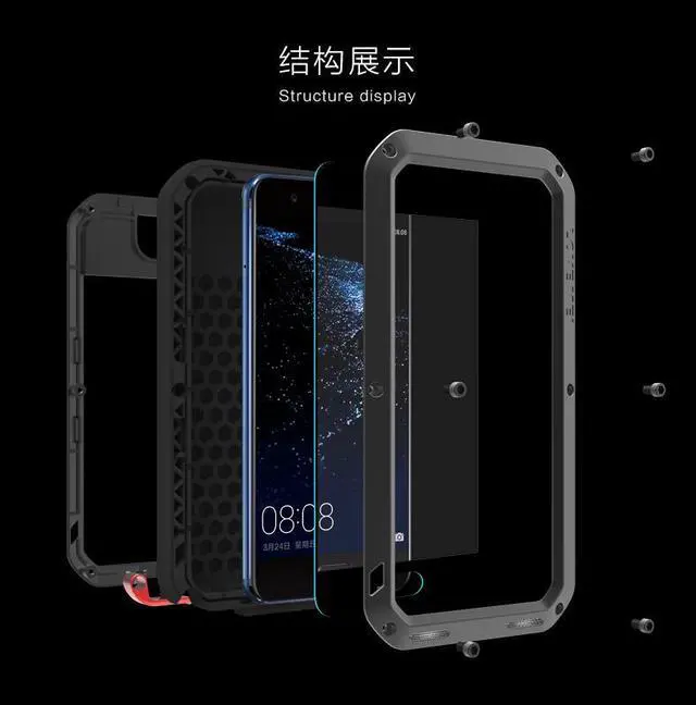 Alt view image 7 of 7 - Love Mei Shockproof Waterproof Metal Aluminum Case For Huawei P10 Plus - Black