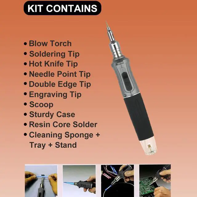 Alt view image 4 of 4 - Professional 10 in 1 Soldering Iron Set Butane Gas Soldering Iron Set 26ml Welding Kit Torch Welding Equipment HS-1115K - Gray