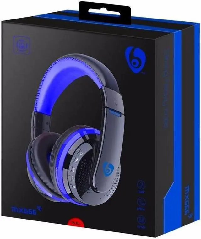 Alt view image 7 of 7 - OVLENG MX666 Bluetooth 4.0 Stereo Headset Wireless Headphones with Mic Support FM & TF Card for iPhone Android Phone - Blue