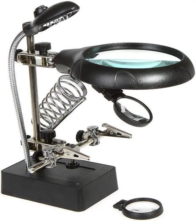 Alt view image 2 of 7 - 2.5X 7.5X 10X LED Soldering magnifying glass Illuminated Magnifier Desktop Loupe Helping Hand Auxiliary Clamp with Power Adapter