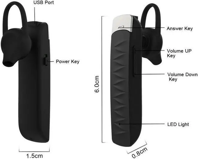 Alt view image 2 of 7 - Roman R551S Bluetooth Headset Wireless earphone Driver Bluetooth Headphone with Noise Cancelling for iPhone Samsung (Black)