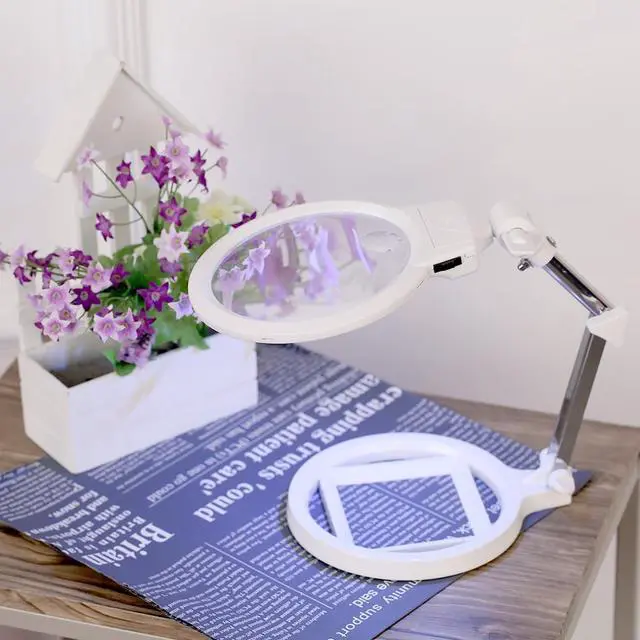 Alt view image 2 of 7 - Multi-functional Foldable Magnifier 6X loupe magnifying glass with 2 LED Lights Measurement Scale Desk Table Magnifying Tool