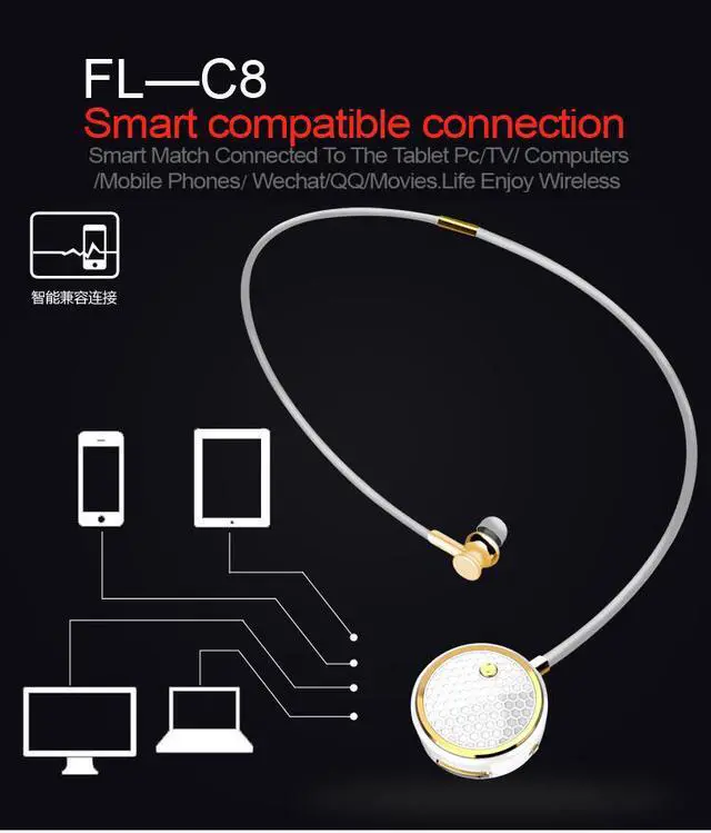 Alt view image 6 of 7 - Fineblue C8 Bluetooth Earphone Wireless Stereo Earpiece Sport EarBuds Headset with Mic Handsfree for iPhone Black Silver