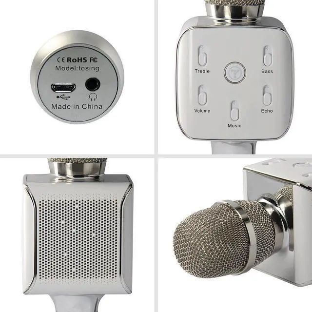 Alt view image 5 of 7 - TuXun Teana2 Wireless Karaoke Player Condenser Microphone Handheld Portable with Mic Dual Speakers Singing Record for Smart Phones Computer - Silver