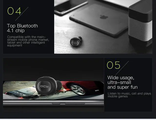 Alt view image 3 of 7 - QCY Q26 Mini invisible Earphone Calls Wireless Earphone Bluetooth V4.1 Earbuds Noise Canceling With MIC (Blue)