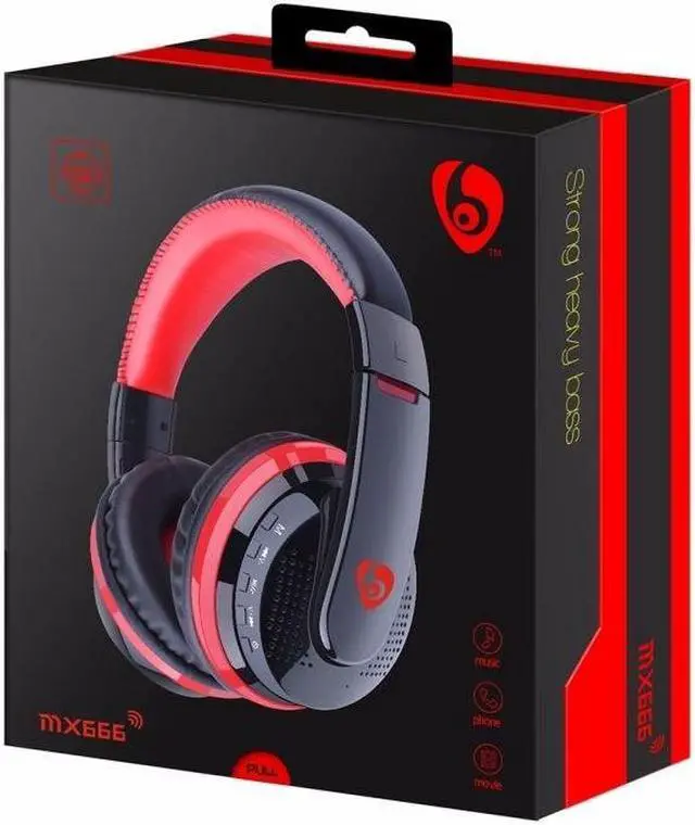 Alt view image 5 of 5 - OVLENG MX666 Bluetooth 4.0 Stereo Headset Wireless Headphones with Mic Support FM & TF Card for iPhone Android Phone - Red