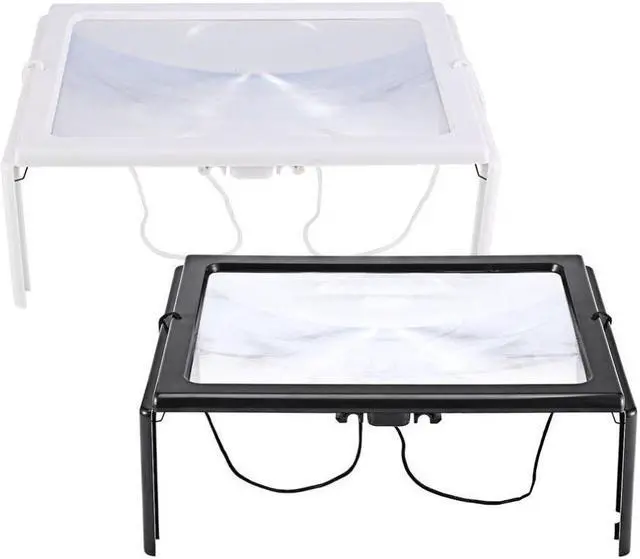 Alt view image 5 of 5 - Ultra-thin A4 3X Full Page Large PVC Magnifier Giant Desk Foldable Magnifying Glass with 4 LED Light for Reading Sewing Knitting - White