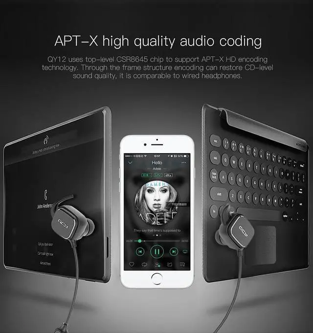 Alt view image 5 of 7 - QCY QY12 Bluetooth Earphones Sport Wireless Earphones Magnet Switch Earbuds With Mic Noise Cancelling Earbud - White