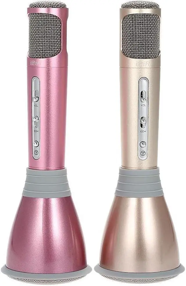 Alt view image 6 of 7 - TUXIN K068 Mini Karaoke Player Wireless Condenser Microphone with Mic Speaker KTV Singing Record for Smart Phones Computer Gloden - Pink