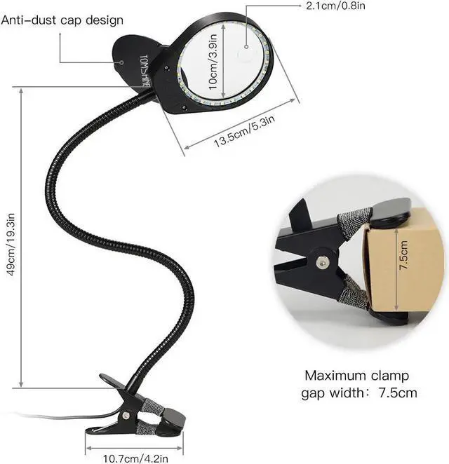 Alt view image 3 of 4 - LED 3X/10X Magnifier Glass with Clamp Clip Table Light Desk Lamp Magnifying Lens Design Illuminated Dimmable Brightness Agjustable Flexible Portable for Printing Machinery Carving