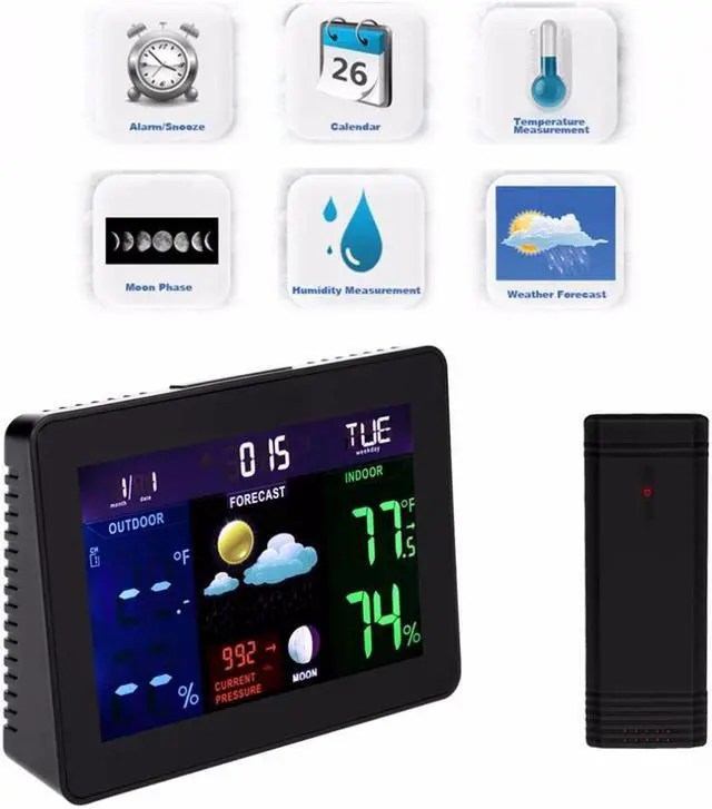 Alt view image 2 of 4 - TS-70 Digital LCD Screen Display Wireless Indoor Outdoor Weather Clock Weather Station Tester Alarm Clock