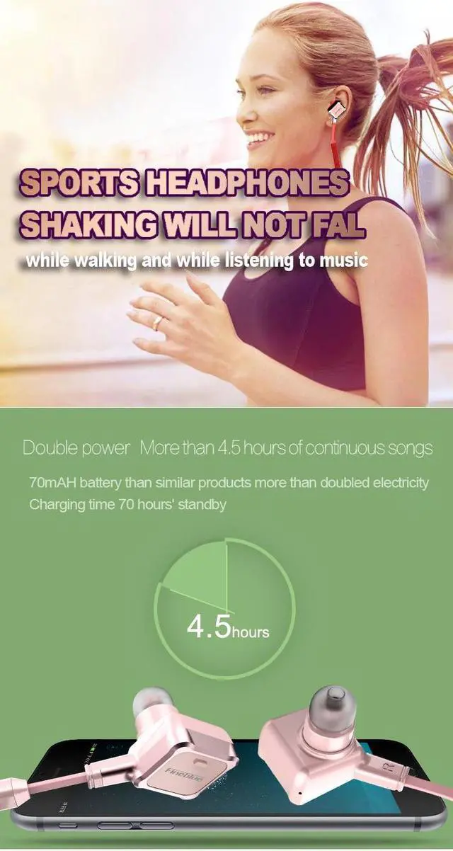 Alt view image 4 of 7 - Newest Fineblue FA-90 Wireless Sports Earbuds earphones Bluetooth 4.1 Stereo Headsets In-ear Earphones With Mic For Smartphones - Black