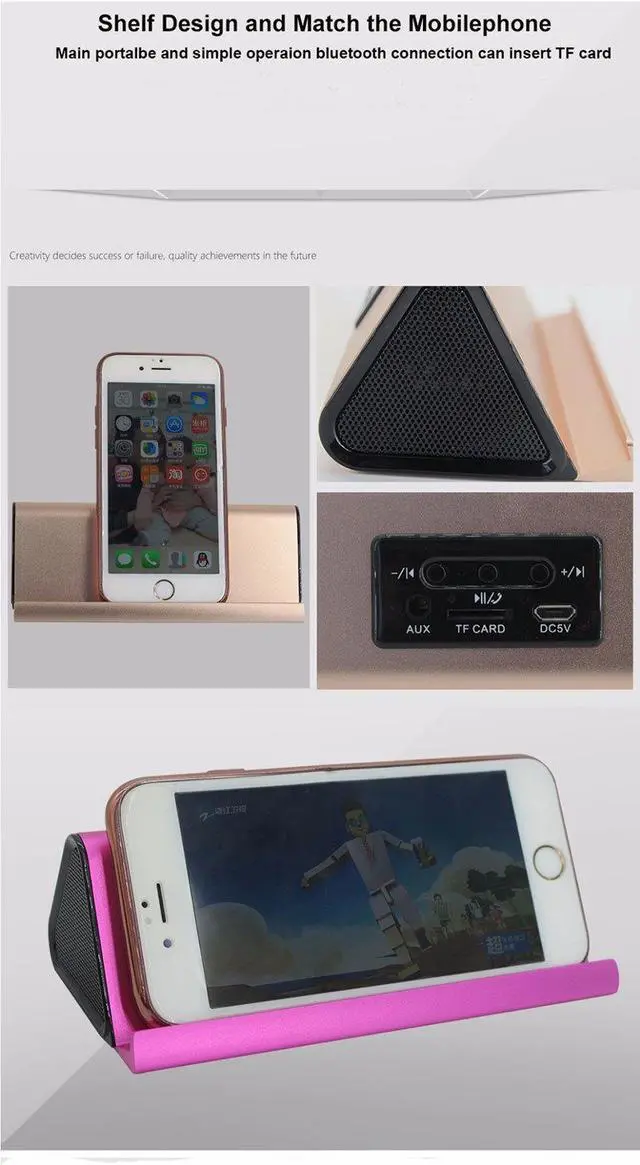 Alt view image 3 of 6 - Fineblue Wireless Bluetooth Speaker with Viewing Stand Dock cradle Hifi Enhanced Bass for SmartPhone iPad support TF Card - Gold