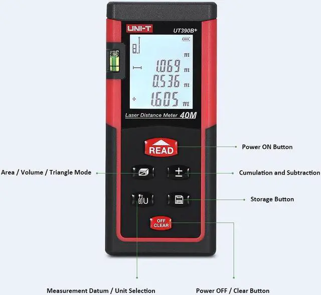 Alt view image 5 of 5 - UNI-T UT390B+ 40M Optical Laser Range finder Handheld area measure volume measure telemetre laser distance meter