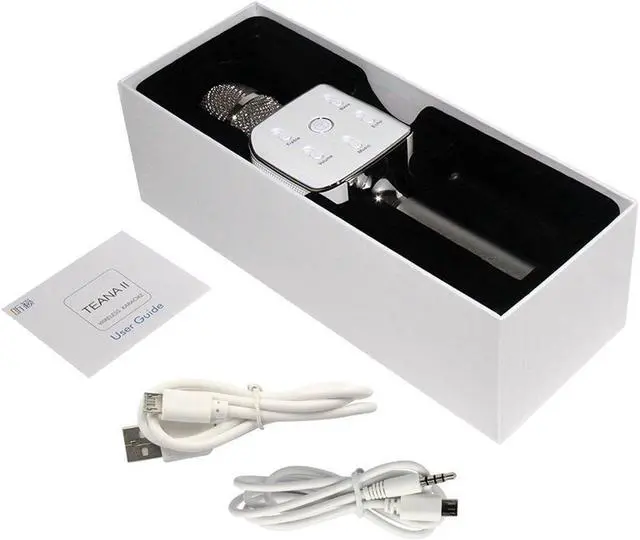 Alt view image 7 of 7 - TuXun Teana2 Wireless Karaoke Player Condenser Microphone Handheld Portable with Mic Dual Speakers Singing Record for Smart Phones Computer - Silver