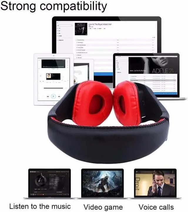 Alt view image 5 of 5 - OVLENG MX333 Wireless Bluetooth Headphone Foldable Stereo 4.1 Headset Handsfree Headband Music Player for iPhone iPad iPod - Red