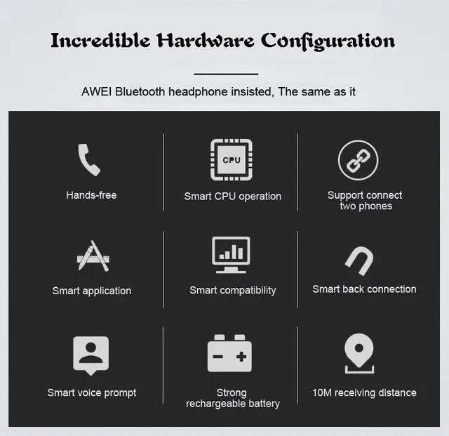 Alt view image 5 of 5 - AWEI A885BL Bluetooth Earphones Wireless Headphone With Microphone NFC APT-X Sport Headset Cordless Earpiece (Gray)