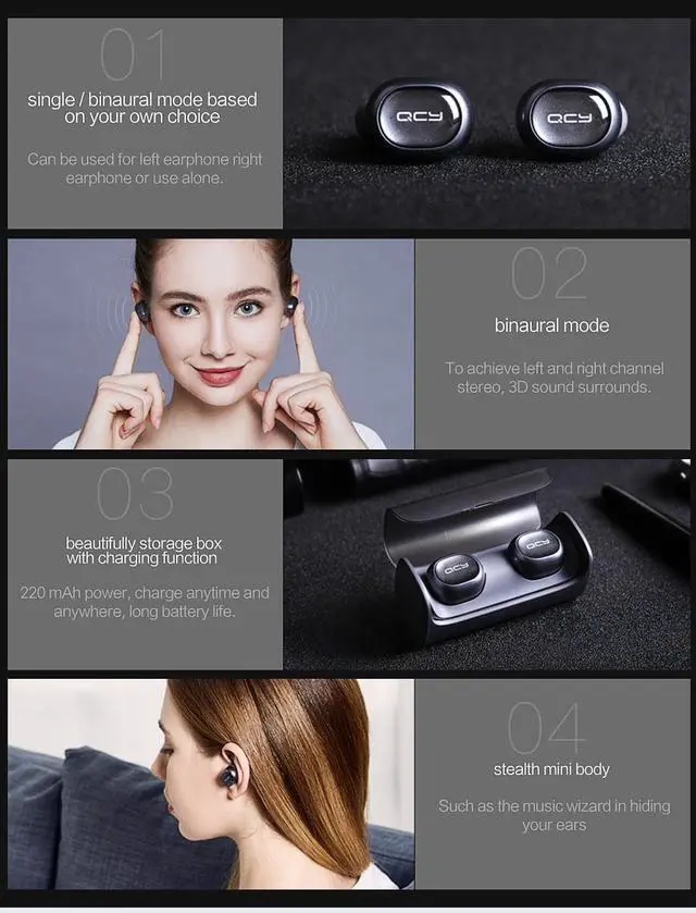 Alt view image 2 of 7 - QCY Q29 Wireless Bluetooth earphones Stereo earphones Auto Connected earbuds With Mic And Portable Storage Box