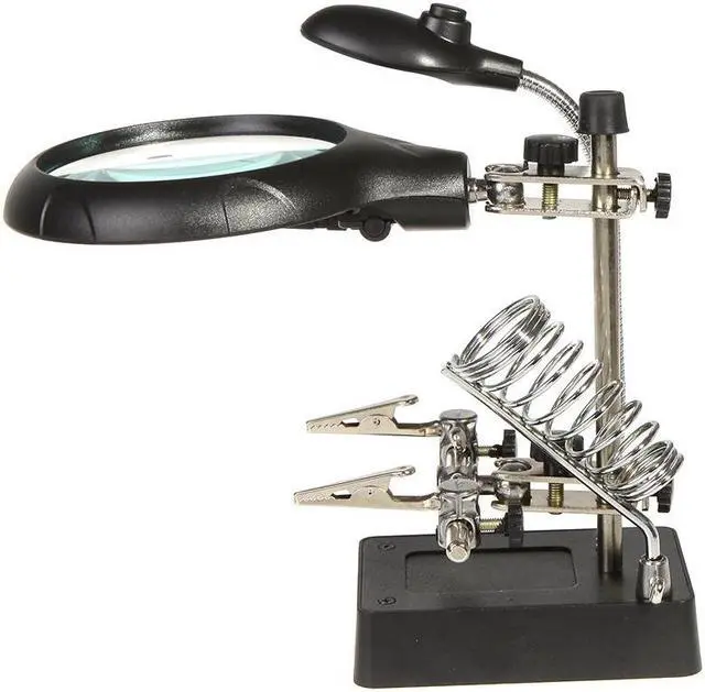 Alt view image 4 of 7 - 2.5X 7.5X 10X LED Soldering magnifying glass Illuminated Magnifier Desktop Loupe Helping Hand Auxiliary Clamp with Power Adapter