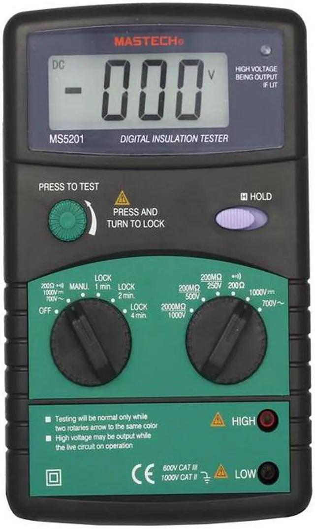 Alt view image 2 of 5 - Mastech MS5201 3" LCD Digital Mega Ohm Insulation Resistance Tester