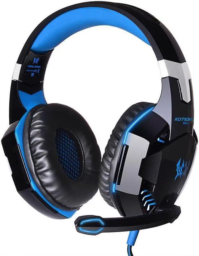Alt view image 2 of 6 - EACH G2000 Gaming Headset Deep Bass Computer Game Headphones with Microphone LED Light for Computer PC Gamer - Black & Blue