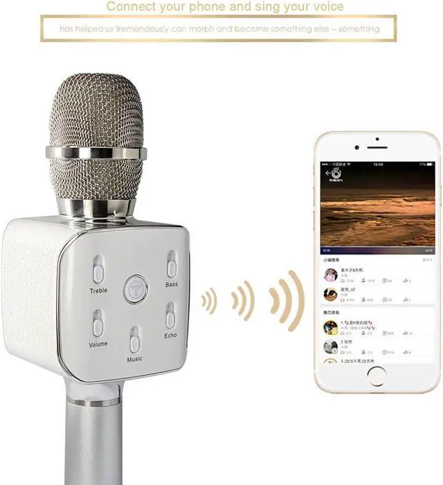 Alt view image 2 of 7 - TuXun Teana2 Wireless Karaoke Player Condenser Microphone Handheld Portable with Mic Dual Speakers Singing Record for Smart Phones Computer - Silver