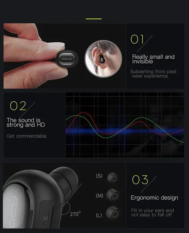 Alt view image 2 of 7 - QCY Q26 Mini invisible Earphone Calls Wireless Earphone Bluetooth V4.1 Earbuds Noise Canceling With MIC (Blue)