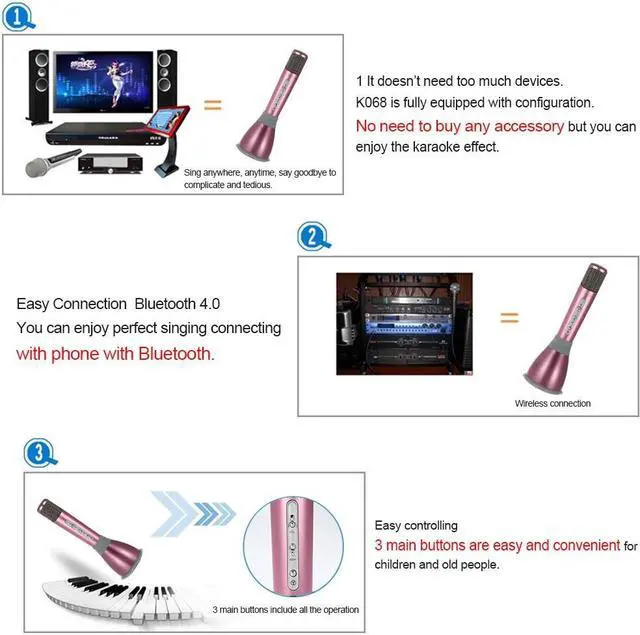 Alt view image 4 of 7 - TUXIN K068 Mini Karaoke Player Wireless Condenser Microphone with Mic Speaker KTV Singing Record for Smart Phones Computer Gloden - Gold