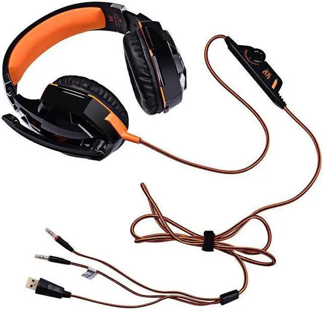 Alt view image 7 of 7 - EACH G2000 Gaming Headset Deep Bass Computer Game Headphones with Microphone LED Light for Computer PC Gamer - Black & Orange