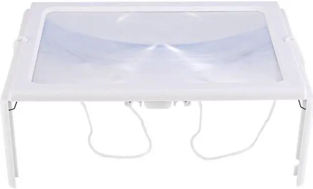 Main image of Ultra-thin A4 3X Full Page Large PVC Magnifier Giant Desk Foldable Magnifying Glass with 4 LED Light for Reading Sewing Knitting - White