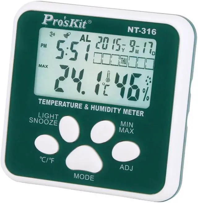 Main image of Pro'skit NT-316 Multifunction Digital Hygrometer Humidity Meter Indoor Electronic Thermometer With Alarm Clock And Calendar