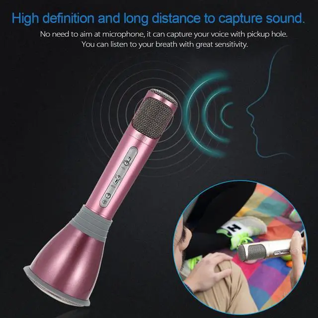 Alt view image 7 of 7 - TUXIN K068 Mini Karaoke Player Wireless Condenser Microphone with Mic Speaker KTV Singing Record for Smart Phones Computer Gloden - Gold