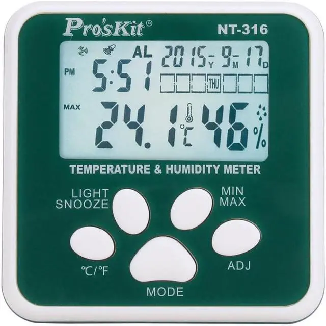 Alt view image 2 of 5 - Pro'skit NT-316 Multifunction Digital Hygrometer Humidity Meter Indoor Electronic Thermometer With Alarm Clock And Calendar