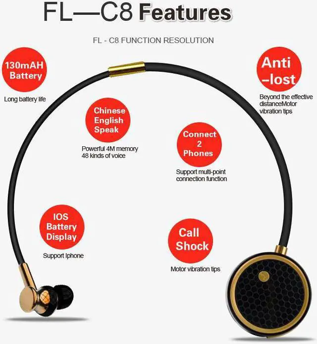 Alt view image 2 of 7 - Fineblue C8 Bluetooth Earphone Wireless Stereo Earpiece Sport EarBuds Headset with Mic Handsfree for iPhone Black Silver