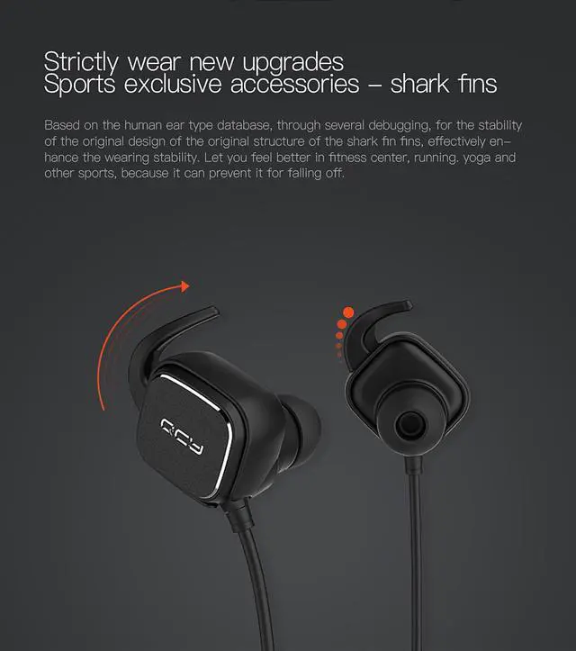 Alt view image 5 of 7 - QCY QY12 Bluetooth Earphones Sport Wireless Earphones Magnet Switch Earbuds With Mic Noise Cancelling Earbud - Black