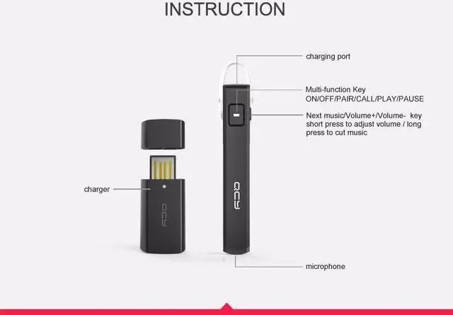 Alt view image 7 of 7 - QCY J05 Business Headphone Car Call Bluetooth Headset Wireless Earphone With Microphone Hands-free and 120mAh Charging Box