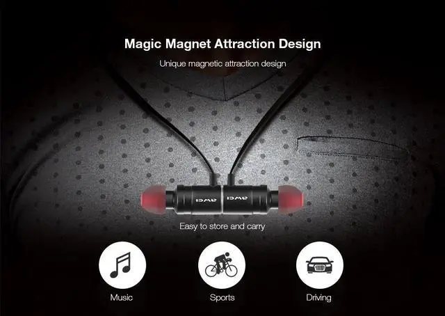 Alt view image 4 of 7 - Awei AK8 IPX4 Waterproof Magic Magnet Attraction Bluetooth 4.1 Sports Earphones with Microphone For iPhone Samsung Xiaomi (Black Red)