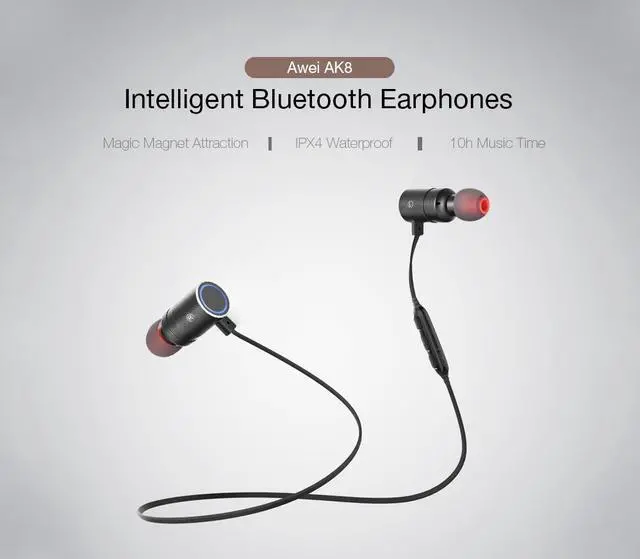 Alt view image 2 of 7 - Awei AK8 IPX4 Waterproof Magic Magnet Attraction Bluetooth 4.1 Sports Earphones with Microphone For iPhone Samsung Xiaomi (Blue)