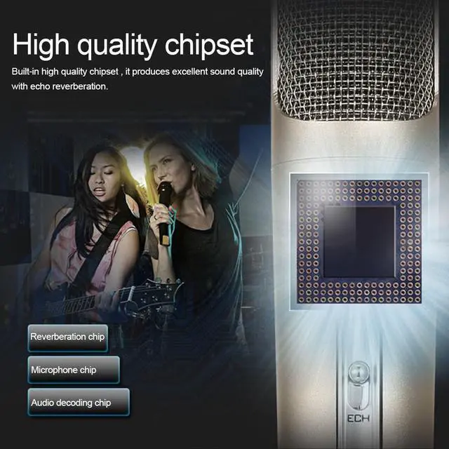 Alt view image 7 of 7 - TUXIN K068 Mini Karaoke Player Wireless Condenser Microphone with Mic Speaker KTV Singing Record for Smart Phones Computer Gloden - Pink