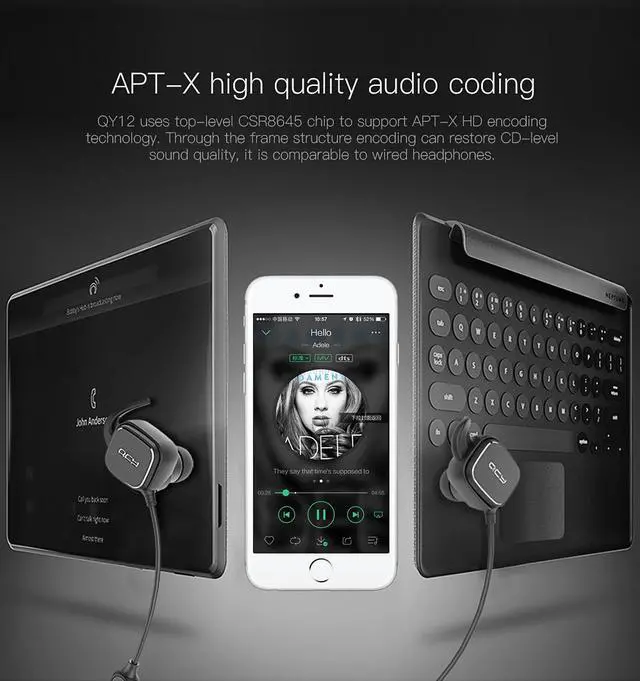 Alt view image 6 of 7 - QCY QY12 Bluetooth Earphones Sport Wireless Earphones Magnet Switch Earbuds With Mic Noise Cancelling Earbud - Black