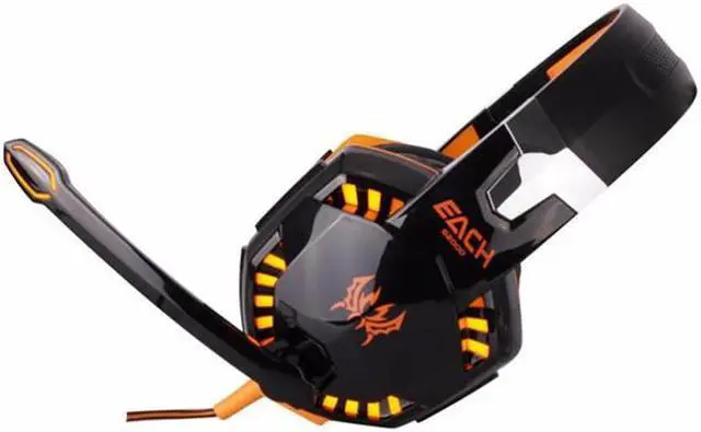 Alt view image 3 of 7 - EACH G2000 Gaming Headset Deep Bass Computer Game Headphones with Microphone LED Light for Computer PC Gamer - Black & Orange