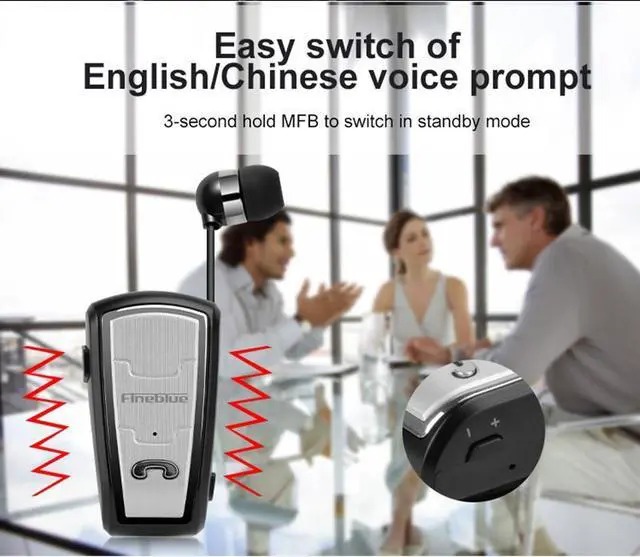 Alt view image 5 of 7 - FineBlue FQ208 Clip-on Bluetooth Headset Anti-lost Retractable Wireless Earphone Clip Handsfree Headphone With Micr - White