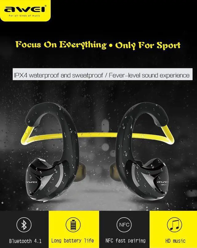 Alt view image 2 of 6 - Awei A880BL Bluetooth Earphones Wireless Headphones with Microphone For Phone Bluetoot V4.1 APT-X Sport Auriculares (Red)