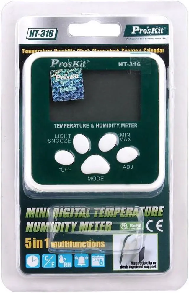 Alt view image 5 of 5 - Pro'skit NT-316 Multifunction Digital Hygrometer Humidity Meter Indoor Electronic Thermometer With Alarm Clock And Calendar