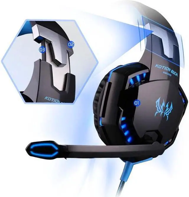 Alt view image 3 of 6 - EACH G2000 Gaming Headset Deep Bass Computer Game Headphones with Microphone LED Light for Computer PC Gamer - Black & Blue