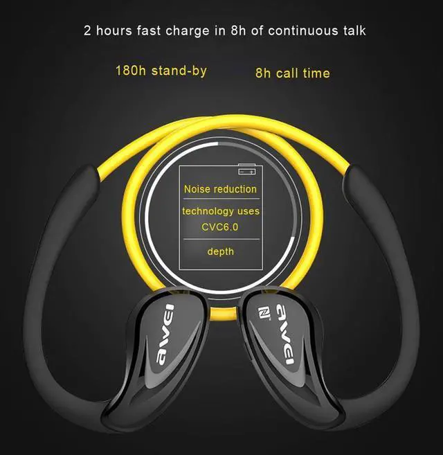 Alt view image 3 of 6 - Awei A880BL Bluetooth Earphones Wireless Headphones with Microphone For Phone Bluetoot V4.1 APT-X Sport Auriculares (Yellow)