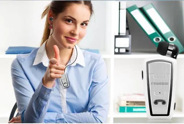 Alt view image 4 of 7 - FineBlue FQ208 Clip-on Bluetooth Headset Anti-lost Retractable Wireless Earphone Clip Handsfree Headphone With Micr - Black